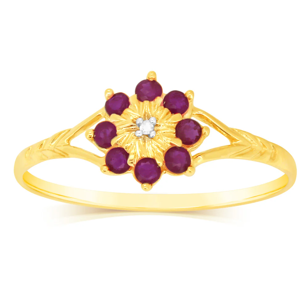 9ct Yellow Gold 0.45 Carat Natural Emerald & Diamonds Ring - Image 2