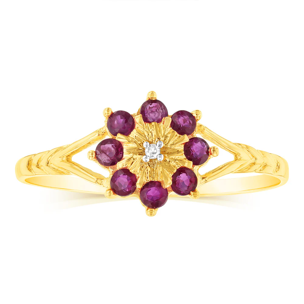 9ct Yellow Gold 0.5 Carat Natural Ruby & Diamonds Ring