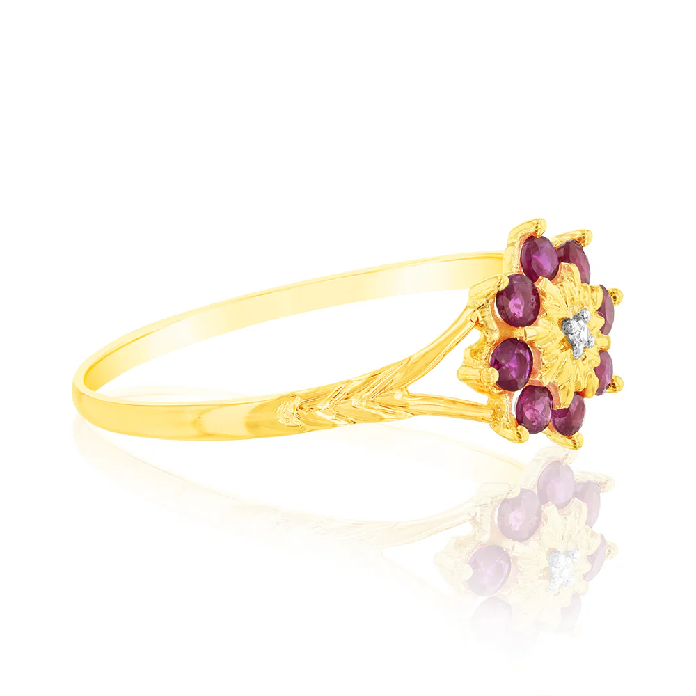 9ct Yellow Gold 0.5 Carat Natural Ruby & Diamonds Ring - Image 2