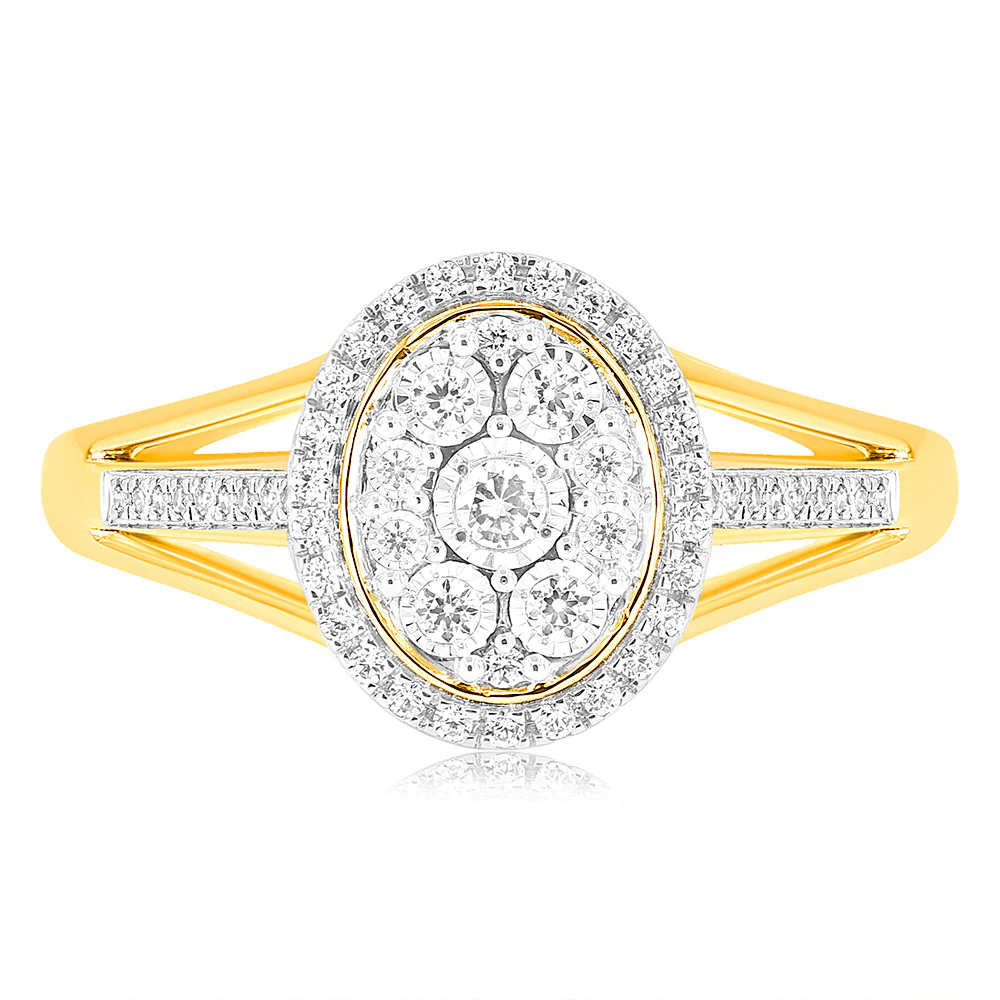 9ct Yellow Gold 1/10 Carat Diamond Ring set with 64 Round Brilliant Cut Diamonds - Image 2