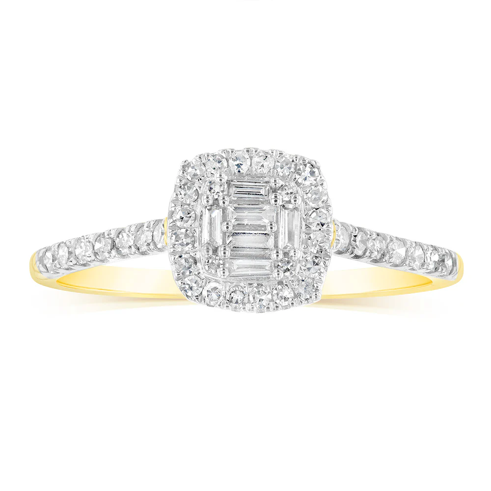 9ct Yellow Gold 1/4 Carat Diamond Halo Dress Ring