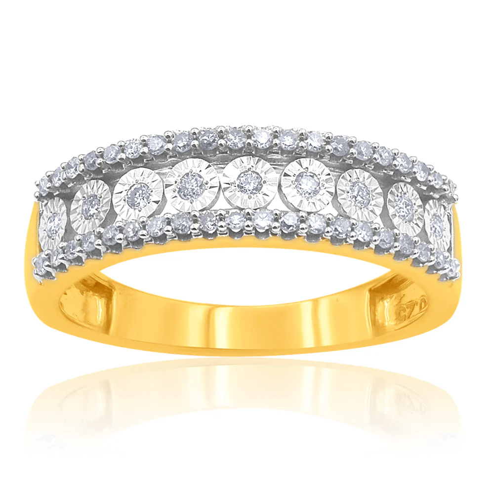 9ct Yellow Gold 1/4 Carat Diamond Ring With 49 Brilliant Diamonds