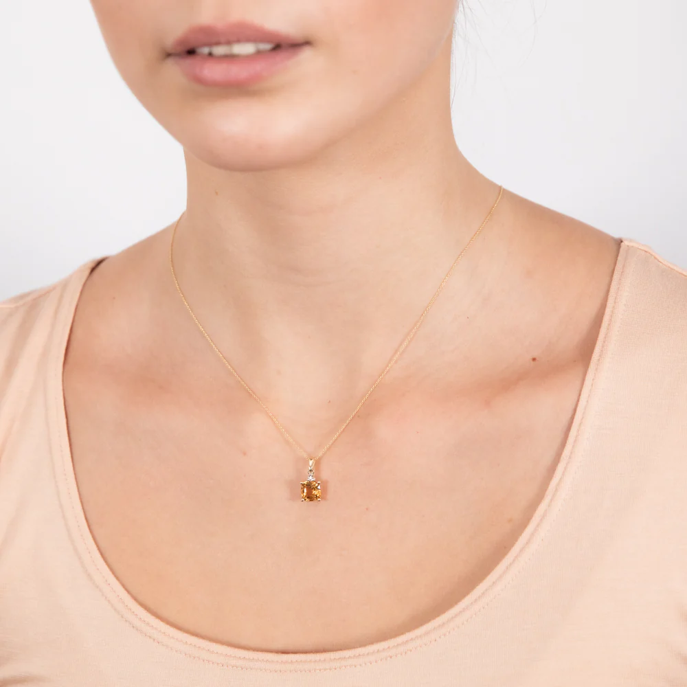 9ct Yellow Gold 1.4ct Citrine and Diamond Pendant On 45cm Chain - Image 2