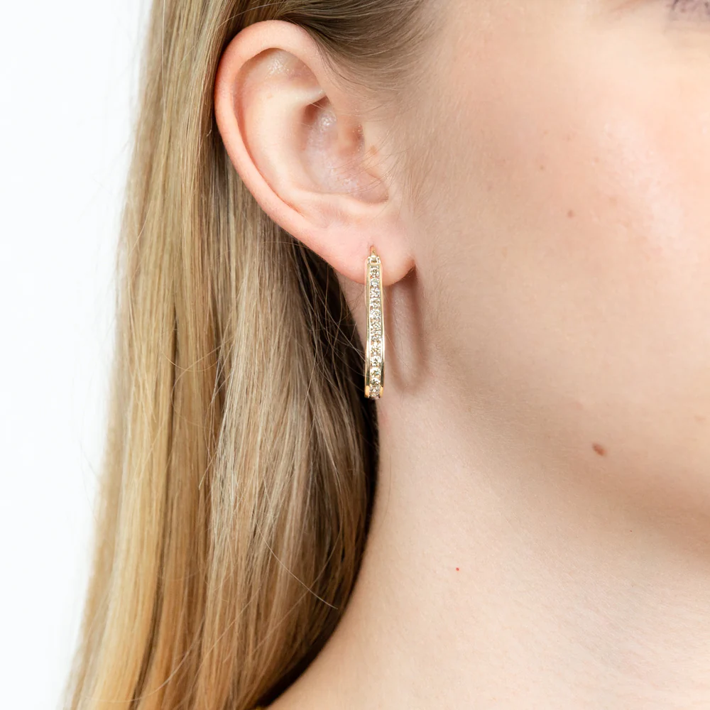 9ct Yellow Gold 1 Carat Channel Set Hoop Earrings with 28 Brilliant Diamonds - Image 2