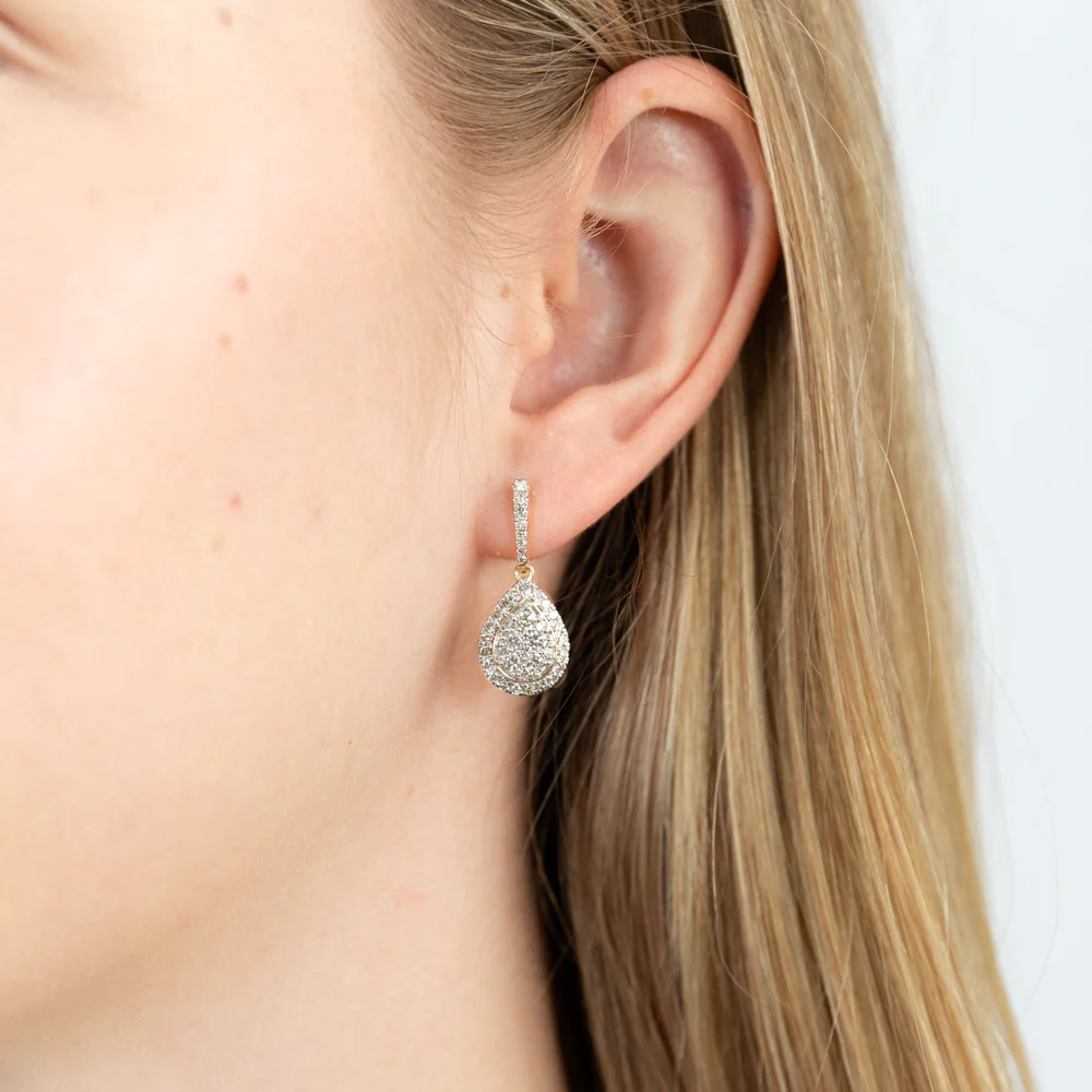 9ct Yellow Gold 1 Carat Diamond Pear Shape Drop Earrings - Image 3