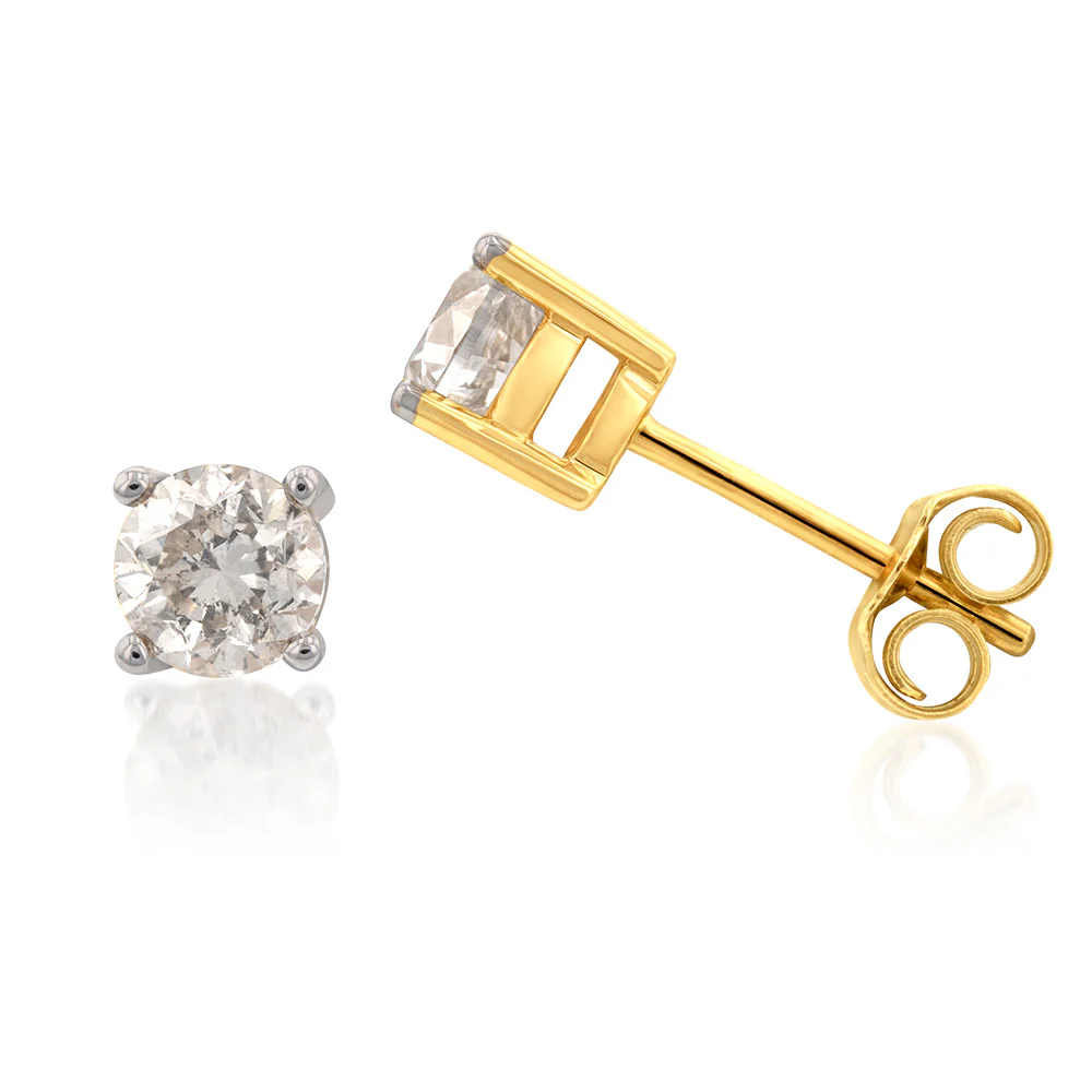 9ct Yellow Gold 1 Carat Diamond Stud Earrings
