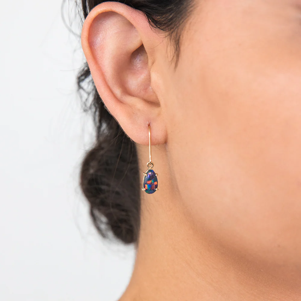 9ct Yellow Gold 10x7mm Triplet Opal Hook Drop Earrings - Image 2