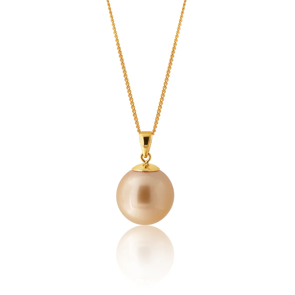 9ct Yellow Gold 11-13mm Golden South Sea Pearl Pendant with 45cm Chain