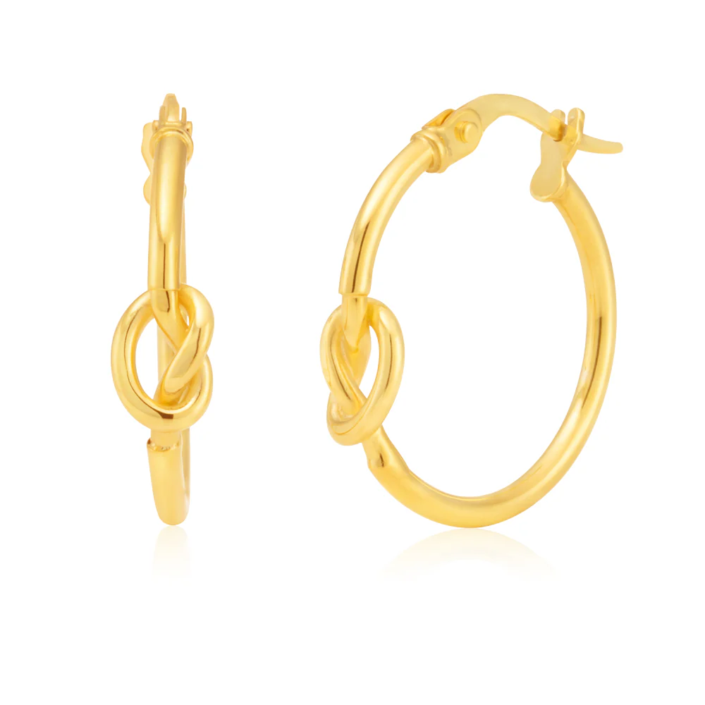 9ct Yellow Gold 15mm Hoop Earrings With Knot Details - Image 2
