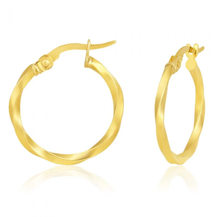 9ct Yellow Gold 15mm Twist Hoop Earrings
