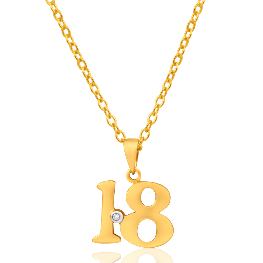 9ct Yellow Gold "18" Pendant  Set with 1 Brilliant Diamond