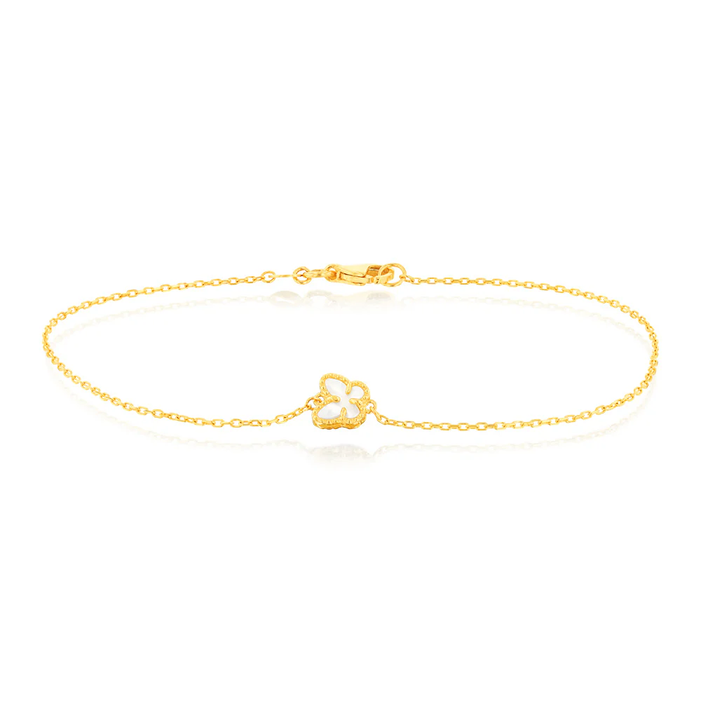 9ct Yellow Gold 19.70cm Butterfly and Mother Of Pearl Bracelet
