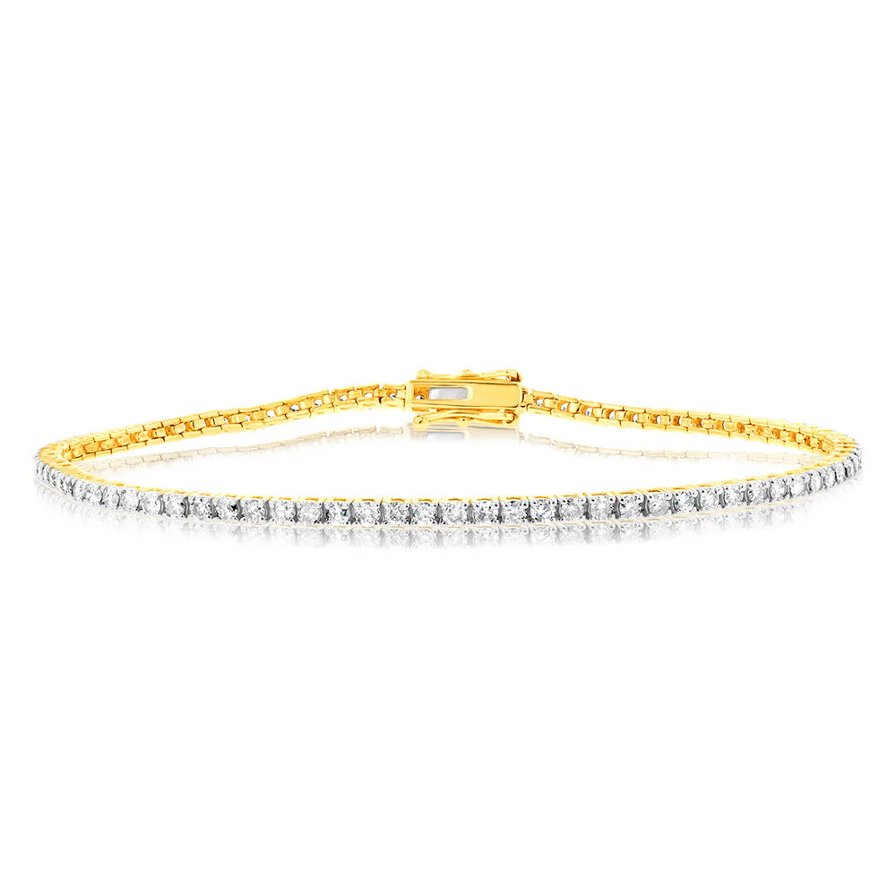 9ct Yellow Gold 2 Carat Diamond Tennis Bracelet with 82 Brilliant Diamonds