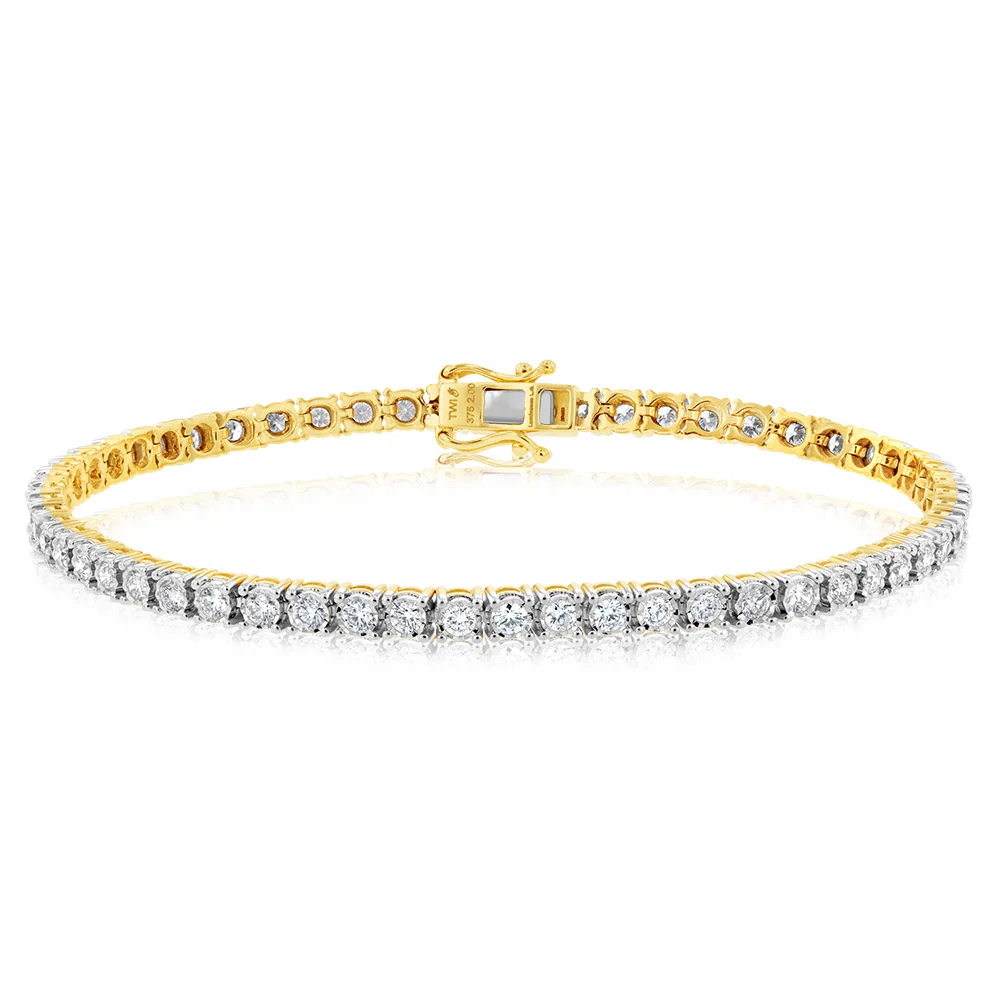 9ct Yellow Gold 2 Carats Lab Grown Diamond 18cm Tennis Bracelet with 57 Diamonds