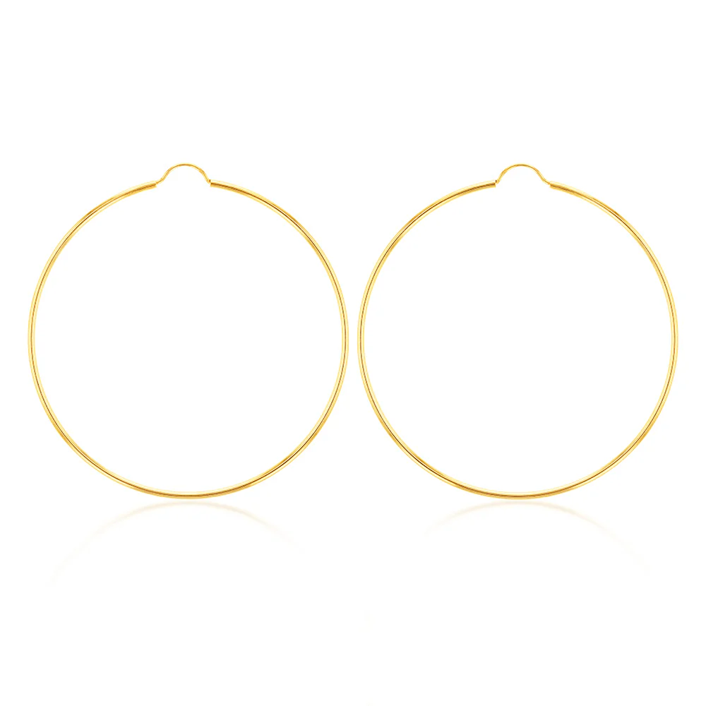 9ct Yellow Gold 50mm Plain Hoop Earrings