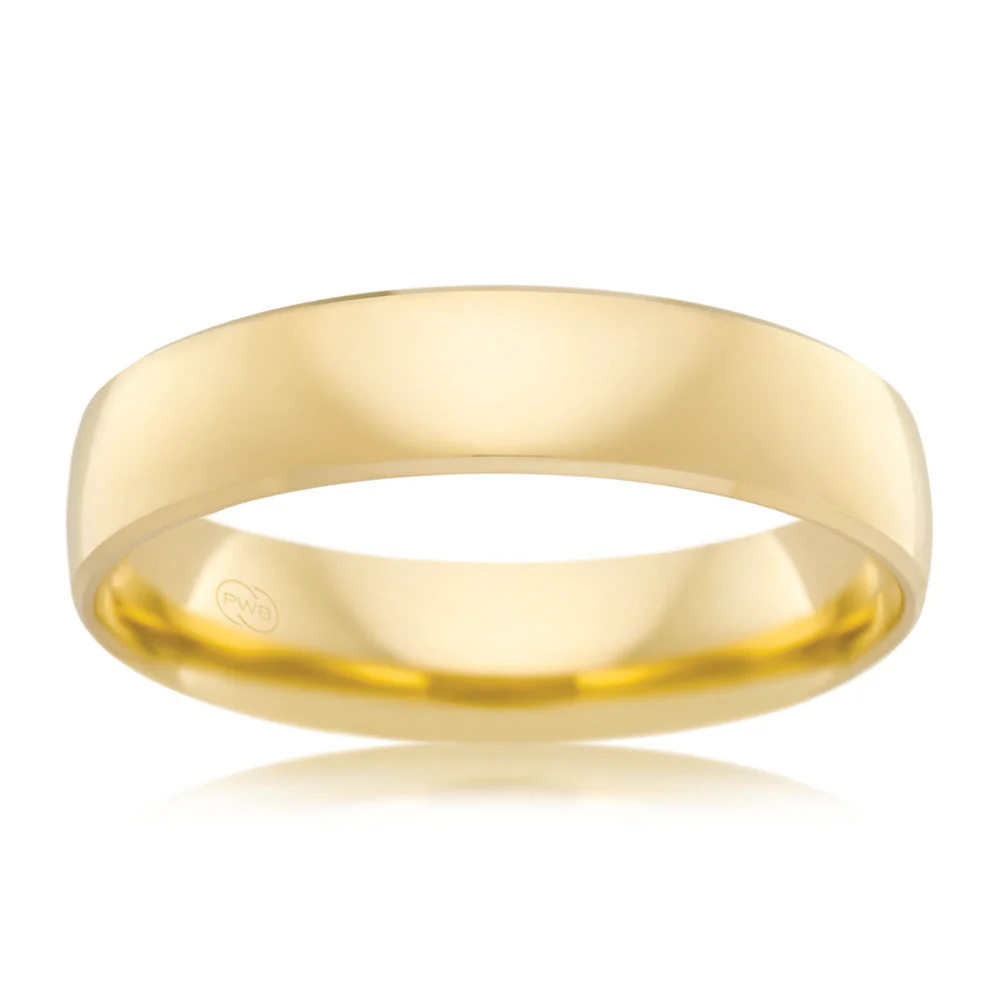 9ct Yellow Gold 5mm Half Round Bevelled Ring. Size Z/Z1/2