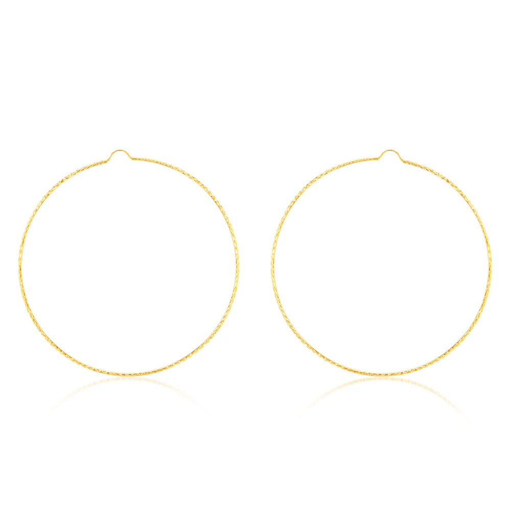 9ct Yellow Gold 70mm Diamond Cut Hoop Earrings