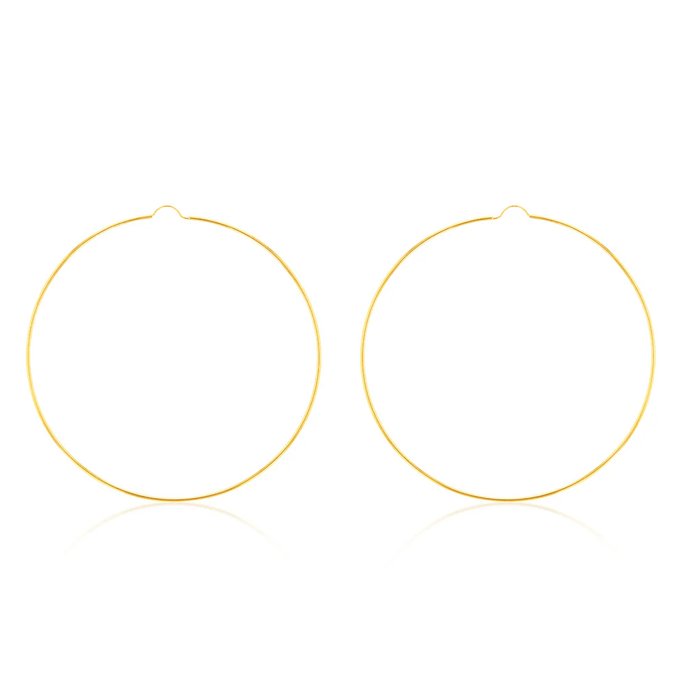 9ct Yellow Gold 80mm Plain Hoop Earrings