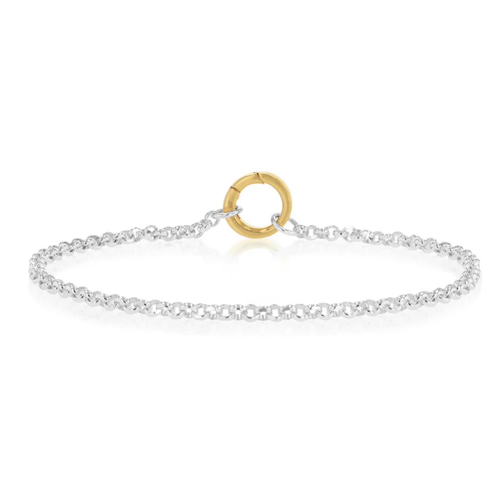 9ct Yellow Gold and Sterling Silver Fancy Rolo 19cm Bracelet