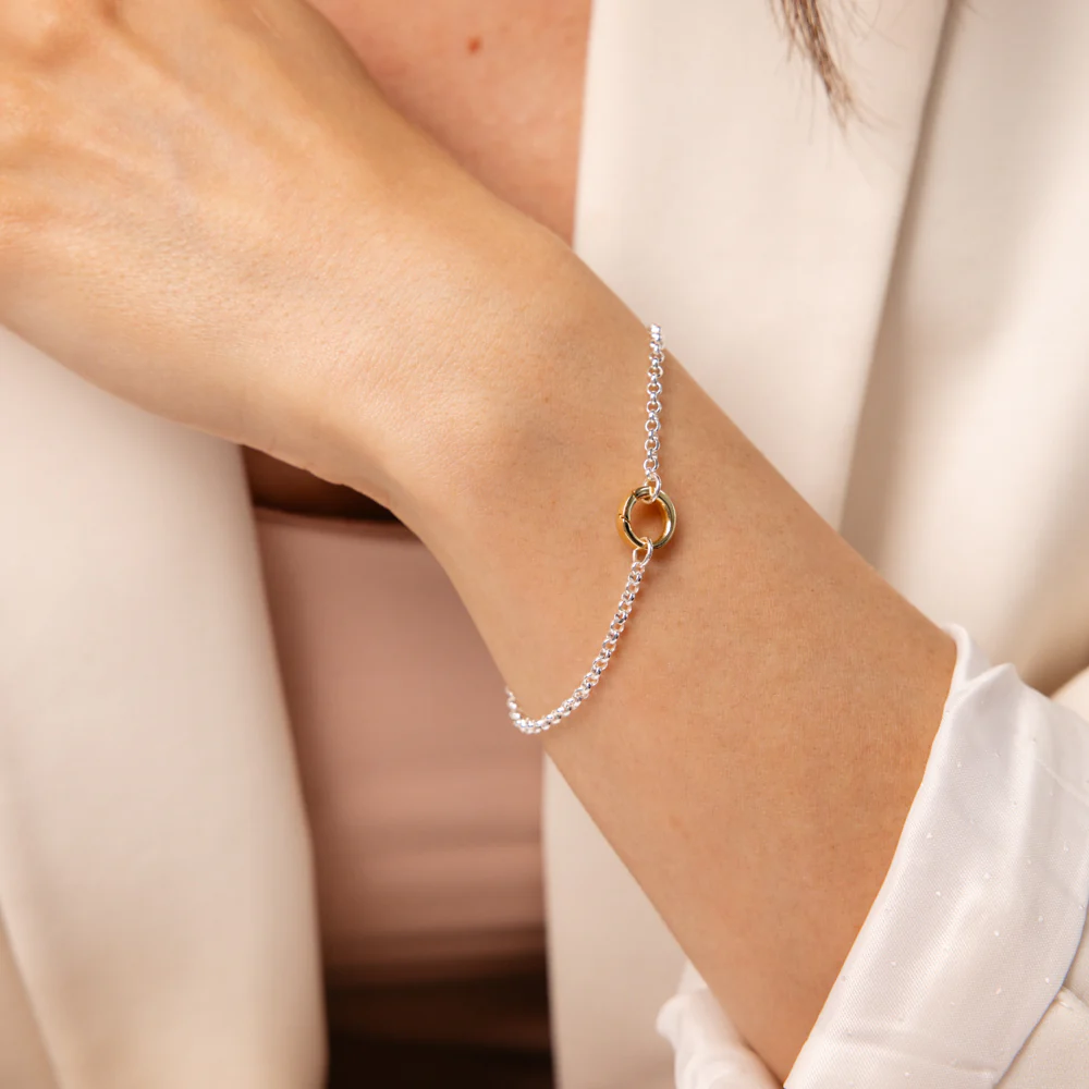 9ct Yellow Gold and Sterling Silver Fancy Rolo 19cm Bracelet - Image 4