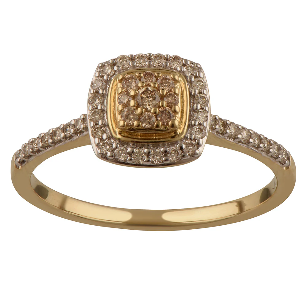 9ct Yellow Gold Australian Champagne Diamond Ring with 1/3 Carat of Diamonds