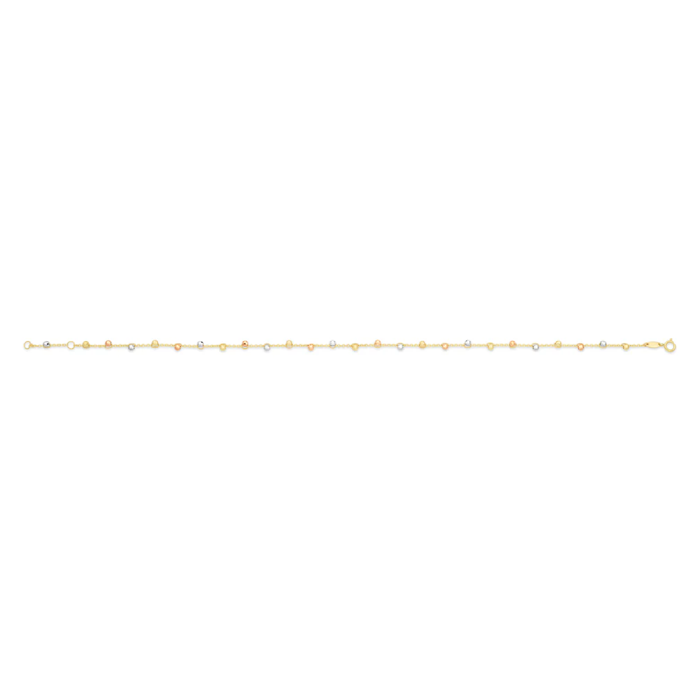 9ct Yellow Gold Ball Charms on 27cm Trace Link Anklet