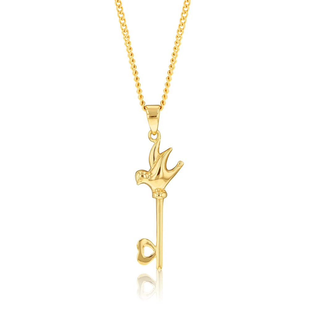 9ct Yellow Gold Bird And Butterfly Key Pendant