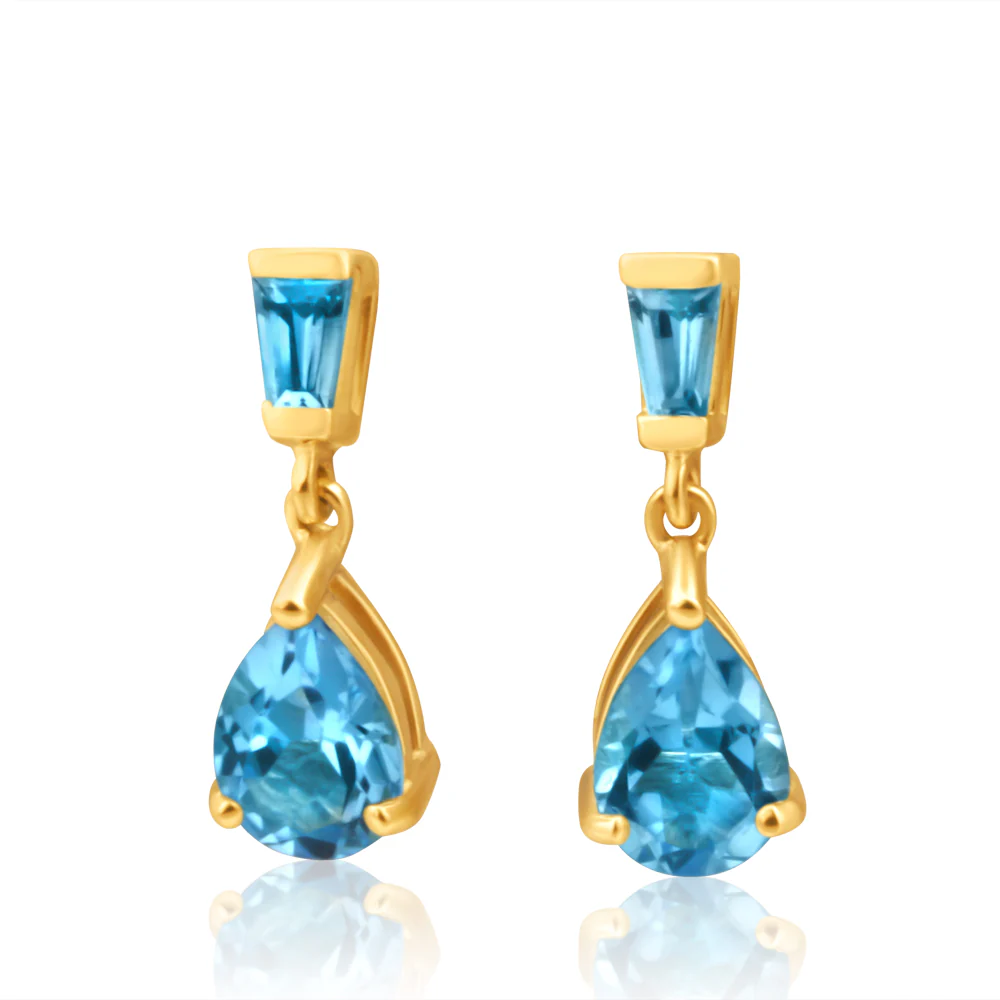 9ct Yellow Gold Blue Topaz Drop Earrings