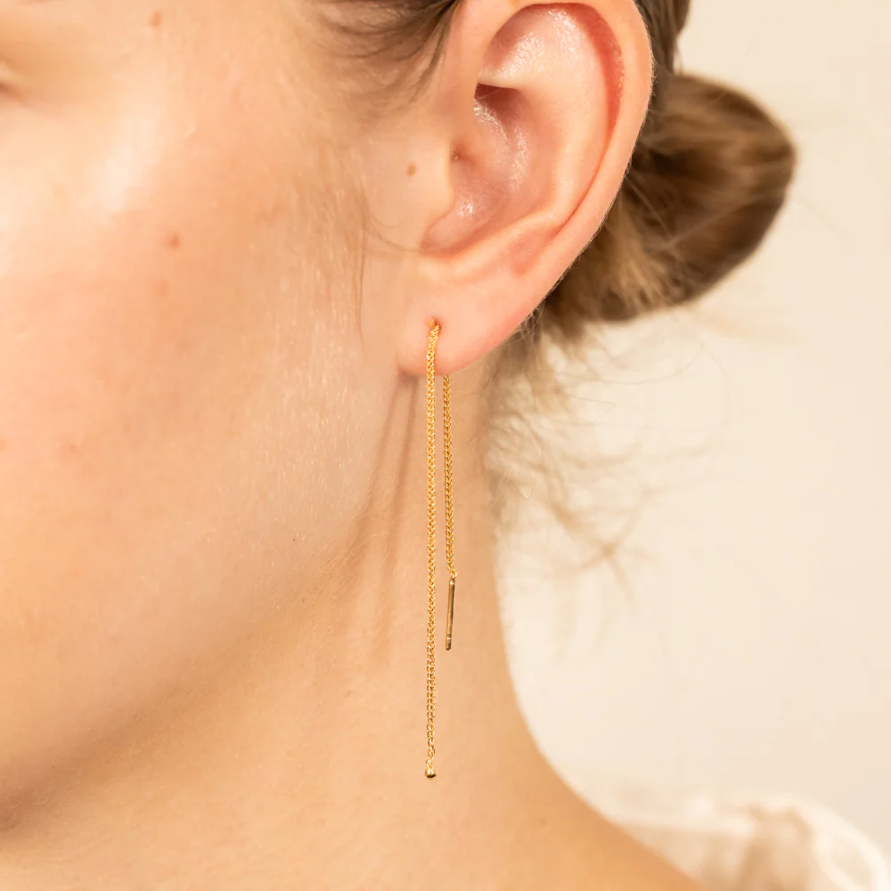 9ct Yellow Gold Chain Threader Drop Earrings - Image 2