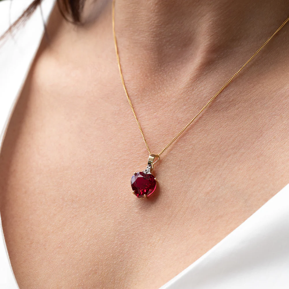 9ct Yellow Gold Created Ruby and Diamond Enhancer Pendant - Image 2
