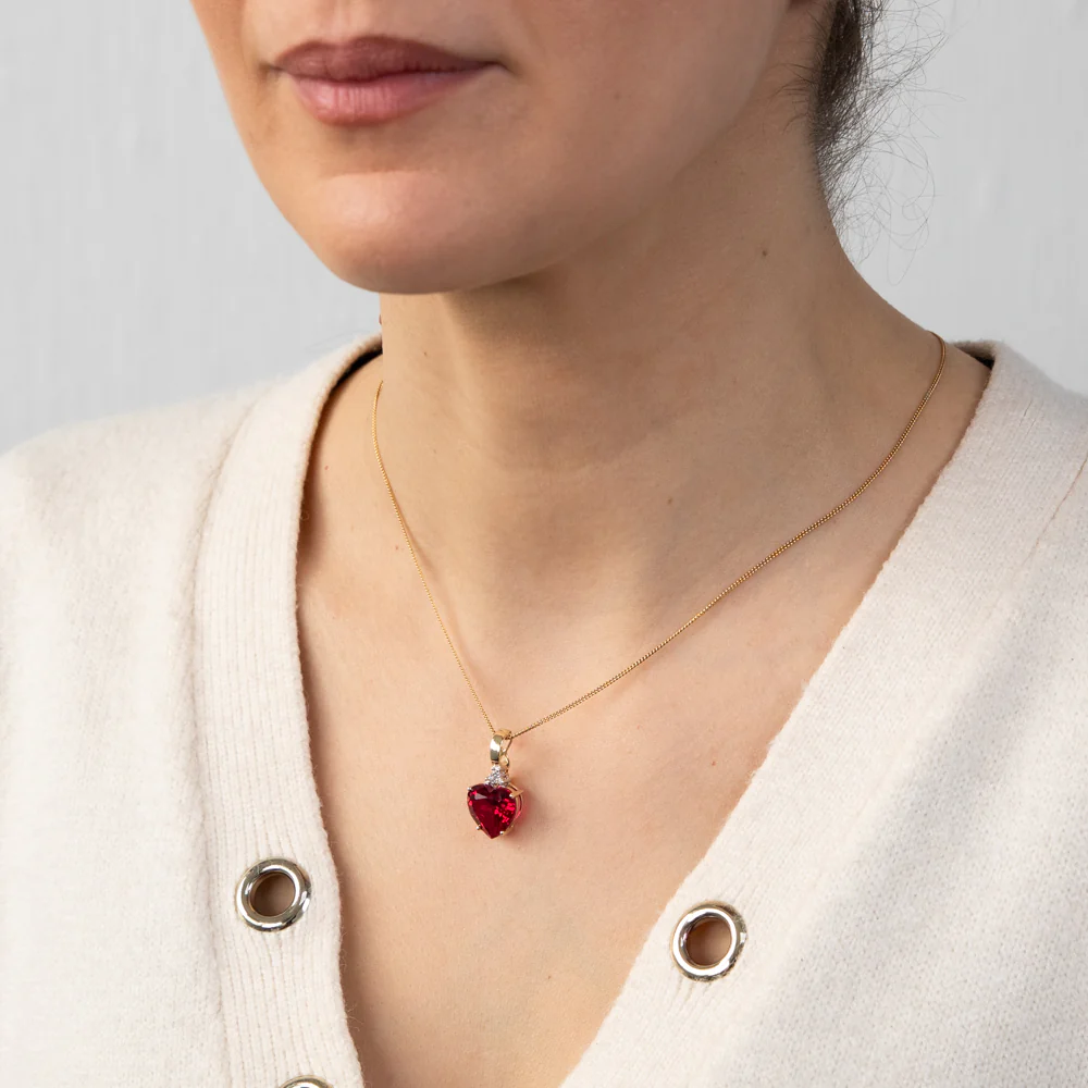 9ct Yellow Gold Created Ruby and Diamond Enhancer Pendant - Image 3