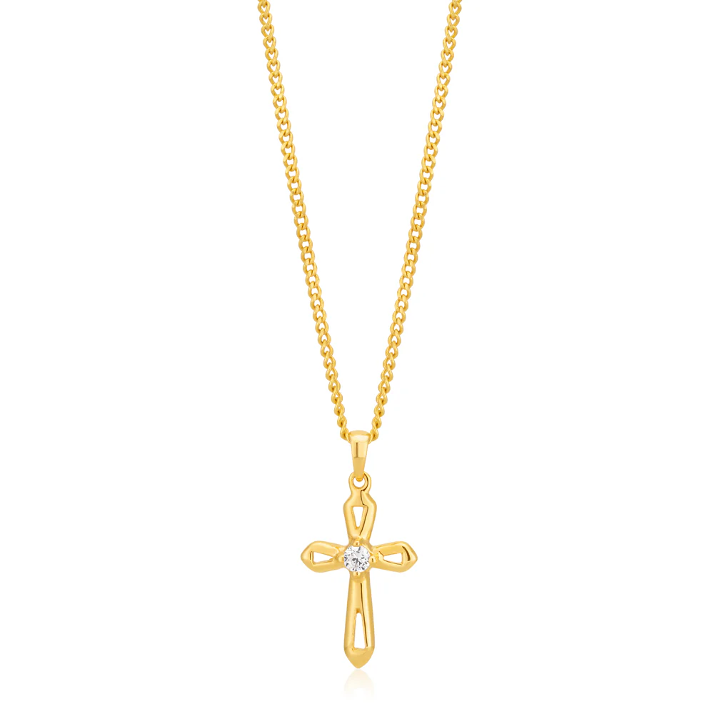 9ct Yellow Gold Cross Pendant with Cubic Zirconia