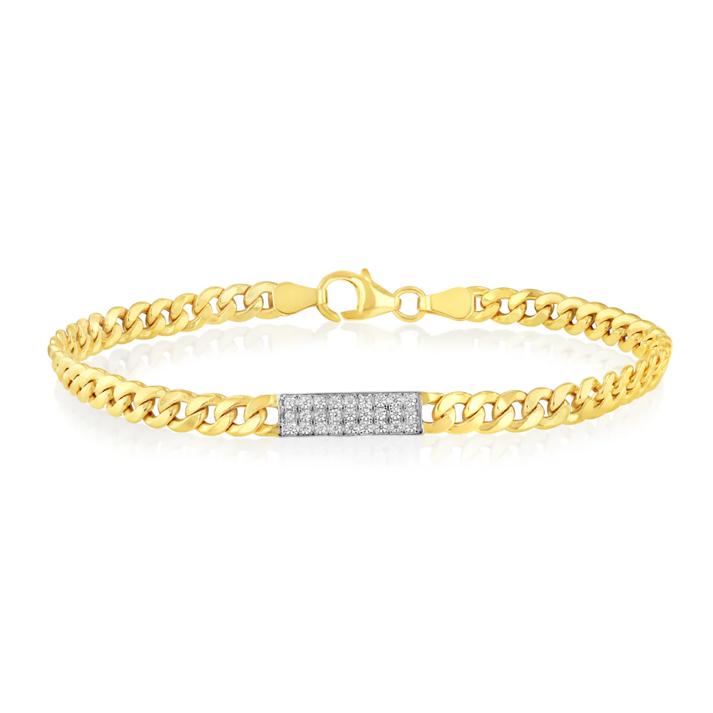 9ct Yellow Gold Cubic Zirconia 60 Gauge Curb 19cm Bracelet