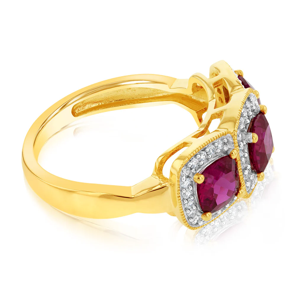 9ct Yellow Gold Cubic Zirconia And Created Ruby Ring - Image 2
