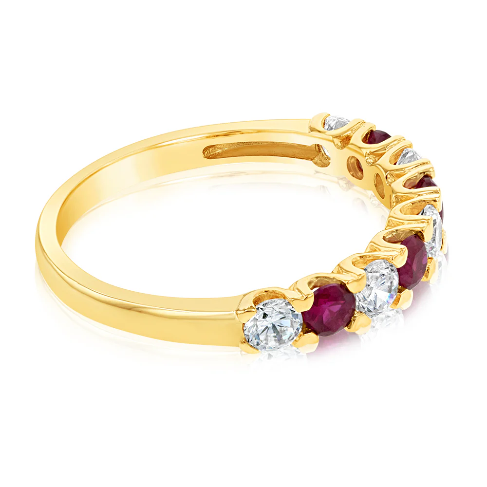 9ct Yellow Gold Cubic Zirconia And Created Ruby Ring - Image 2