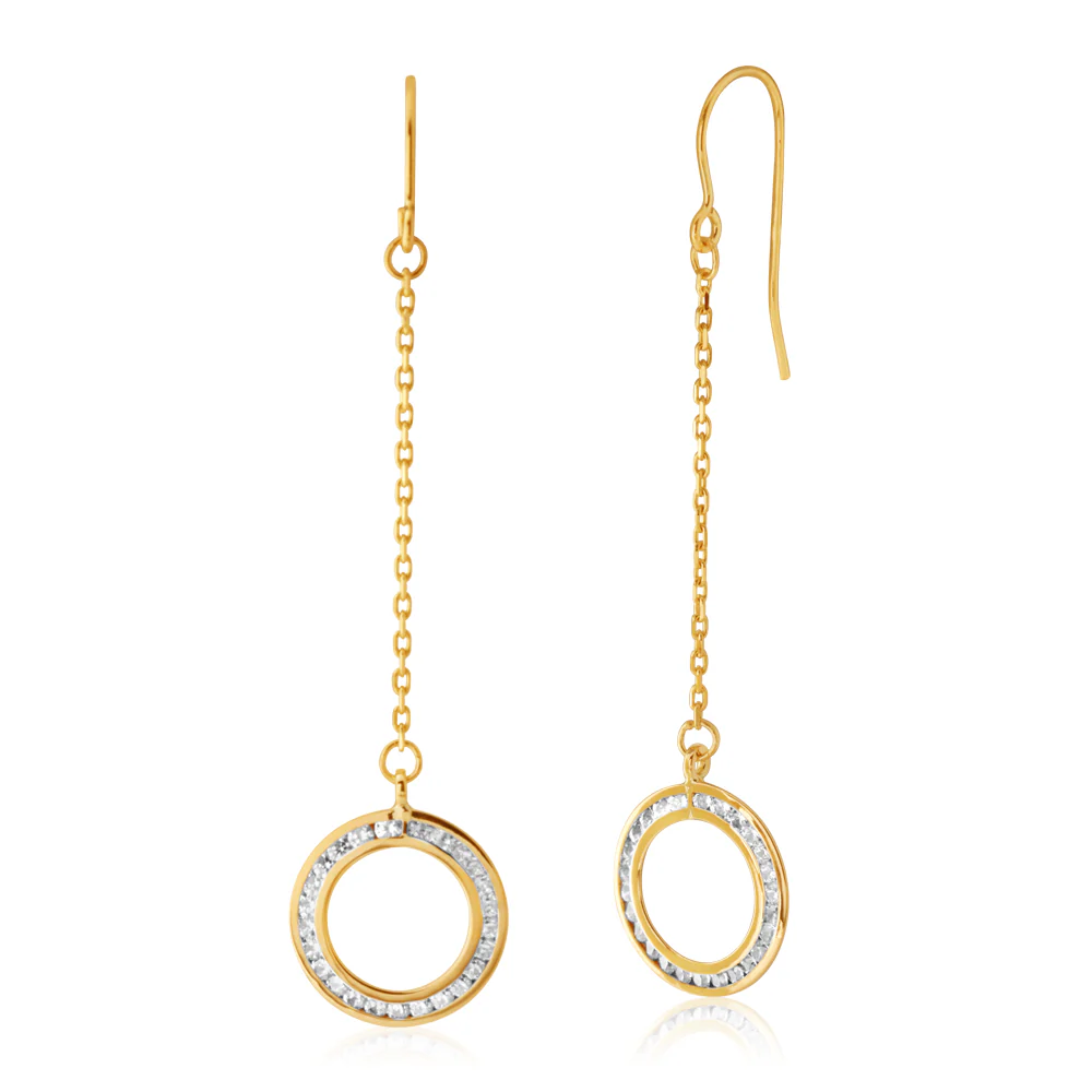 9ct Yellow Gold Cubic Zirconia Diamond Cut Drop Earrings - Image 2