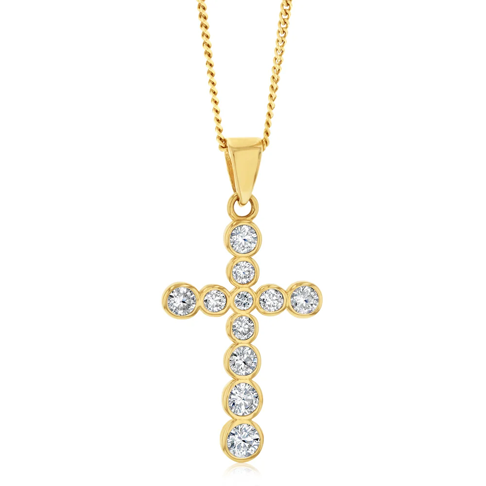 9ct Yellow Gold Cubic Zirconia On Cross Pendant