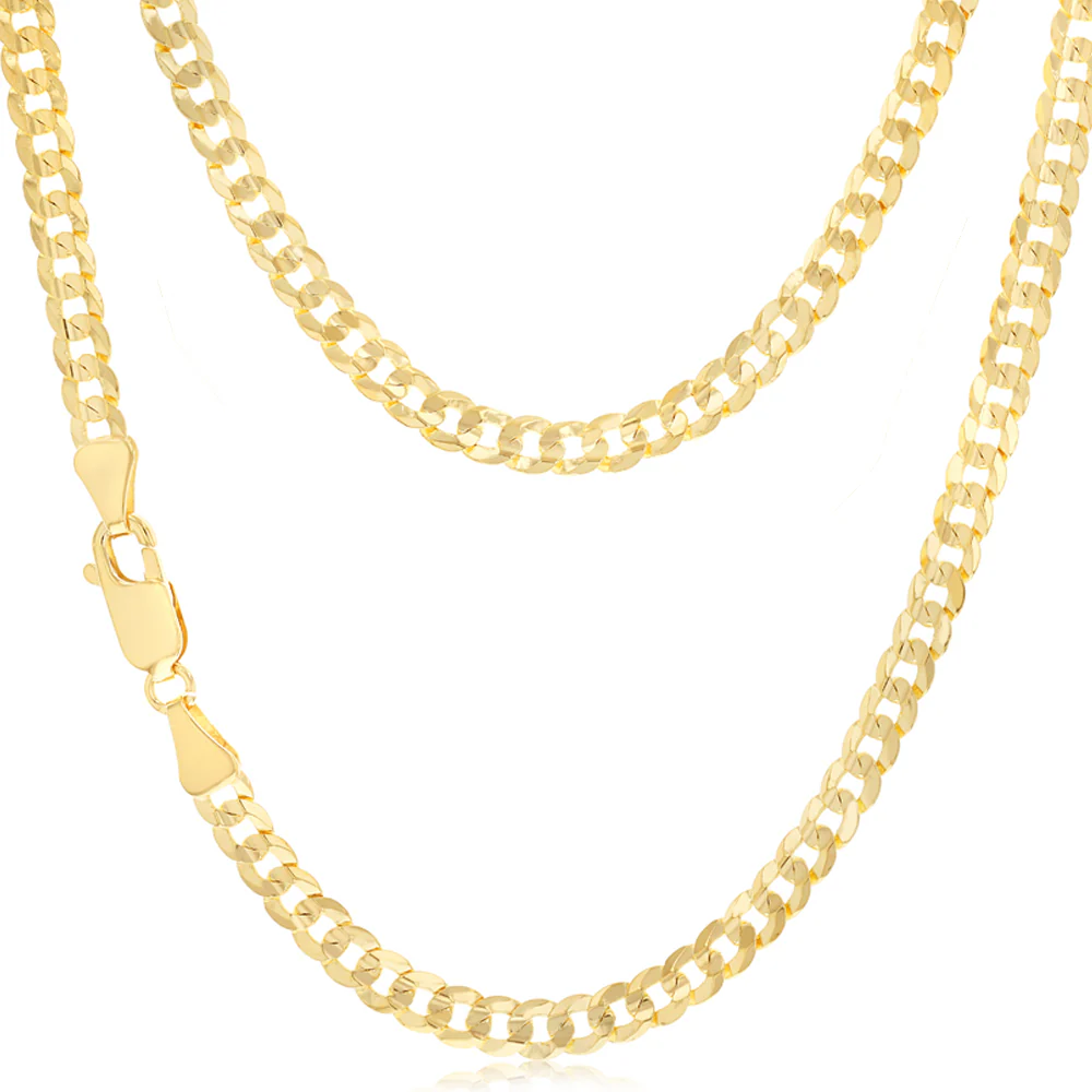 9ct Yellow Gold Curb Concave Lightweight 90 Gauge 55cm Chain