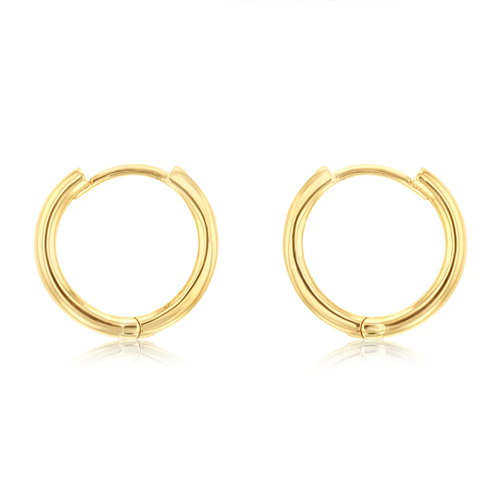 9ct Yellow Gold Dark Pink Enamel On Sleeper Hoop Earrings