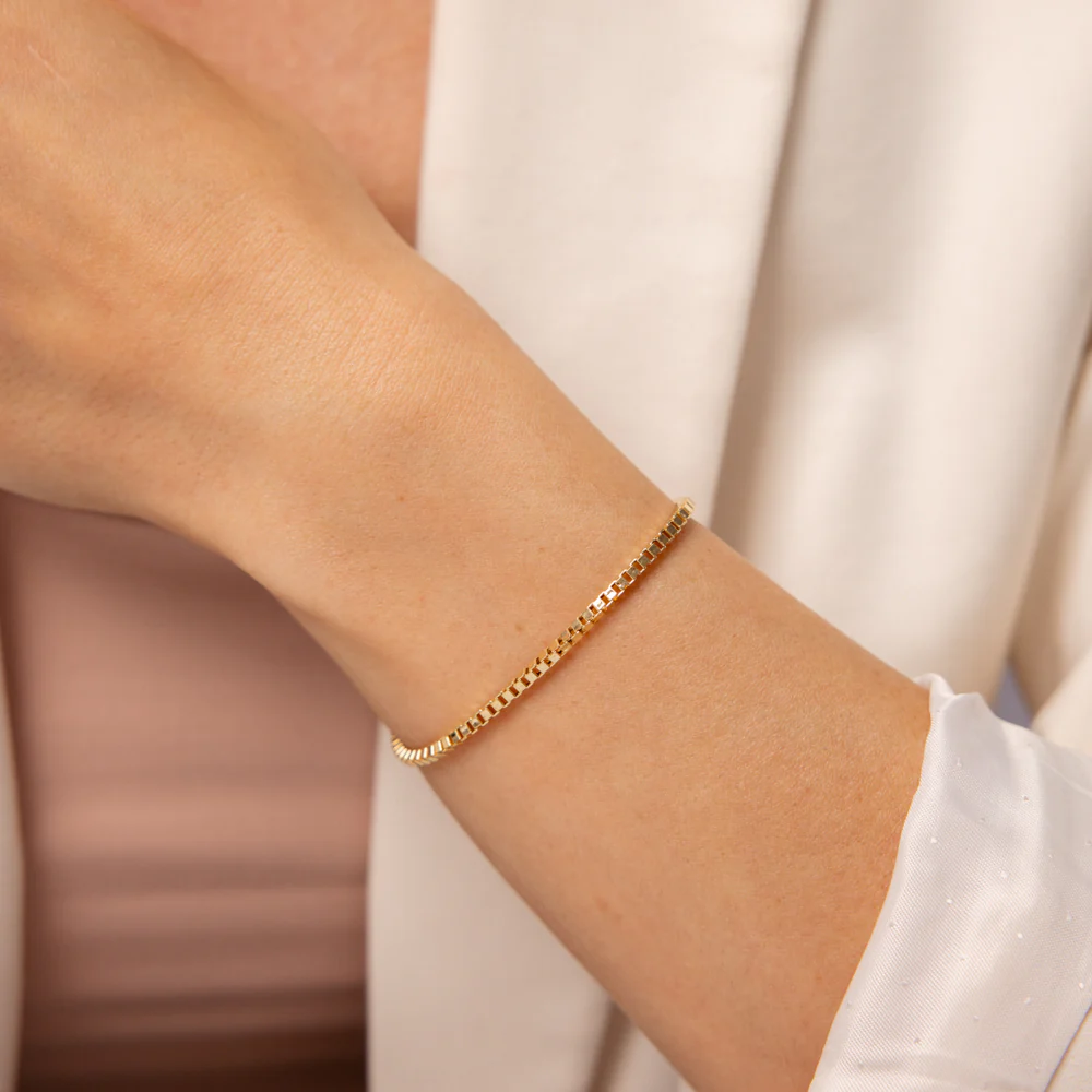9ct Yellow Gold Diamond Cut Box Chain 19cm Bracelet - Image 4