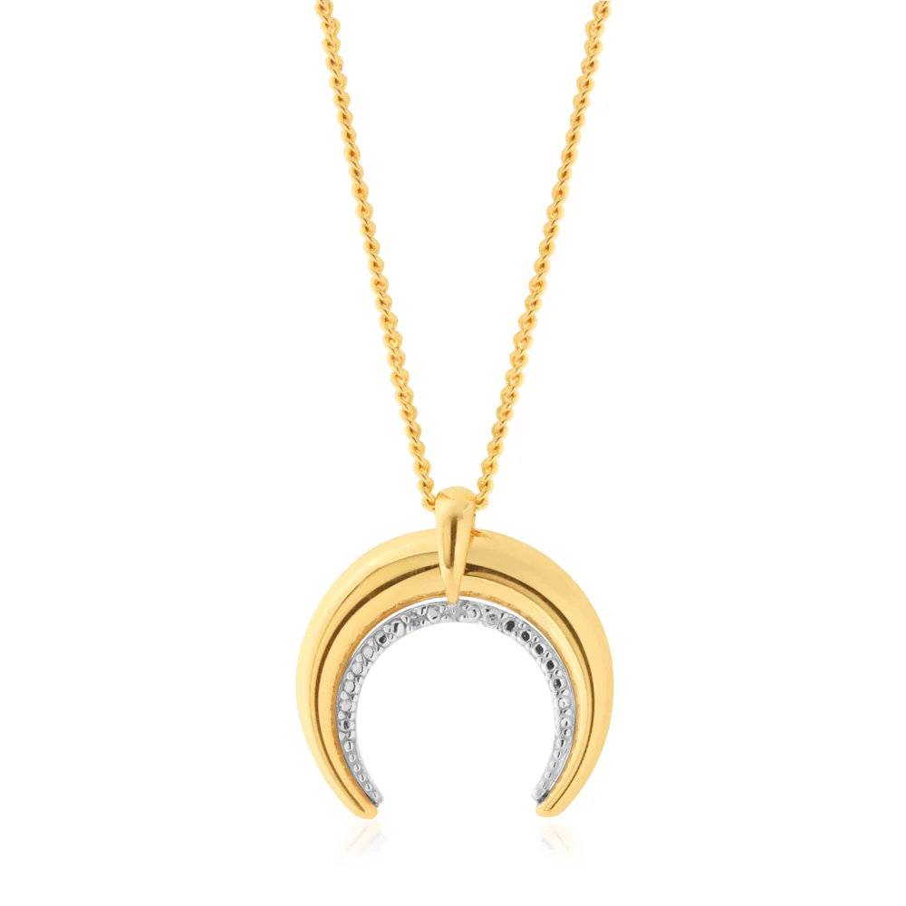 9ct Yellow Gold Diamond Half Moon Pendant with 2 Brilliant Cut Diamonds