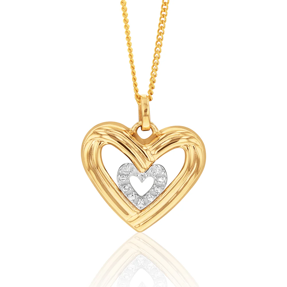 9ct Yellow Gold Diamond Heart Pendant