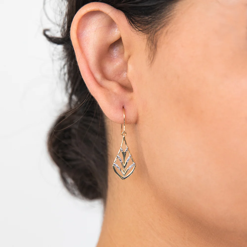 9ct Yellow Gold Diamond Leaf Earrings - Image 4