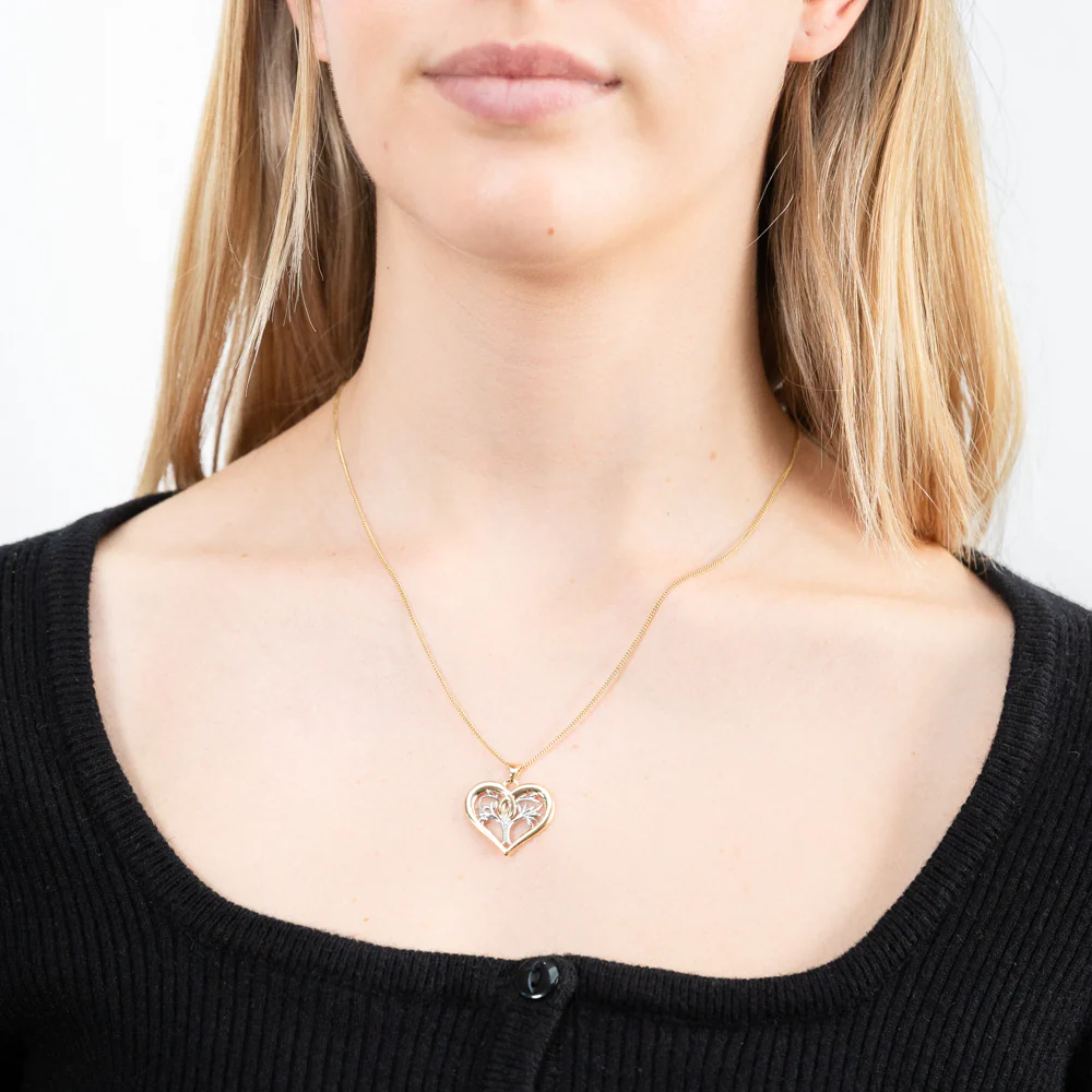 9ct Yellow Gold Diamond Tree of Life Heart Pendant with 1 Brilliant Cut Diamond - Image 2