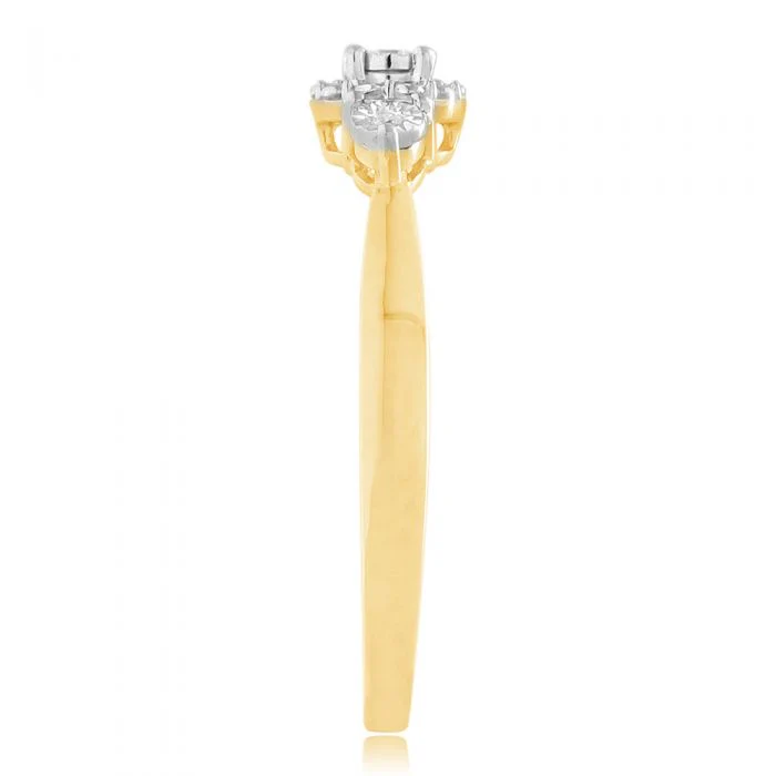9ct Yellow Gold Diamond Trilogy Ring with 3 Brilliant Diamonds in Disc Setting - Image 3