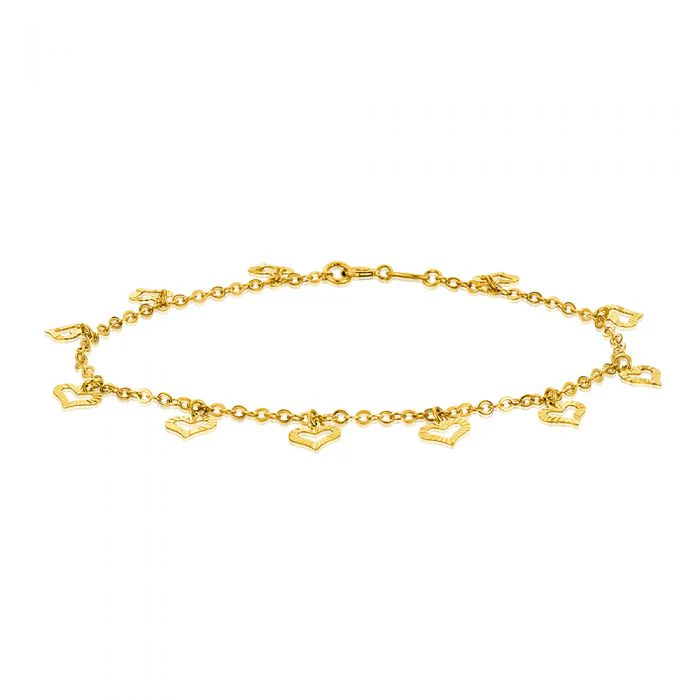 9ct Yellow Gold Dicut Heart Charm Belcher 19cm Bracelet