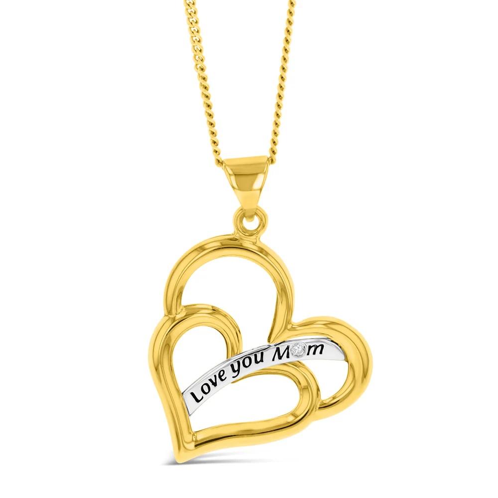 9ct Yellow Gold Double Heart Diamond Pendant - Image 2