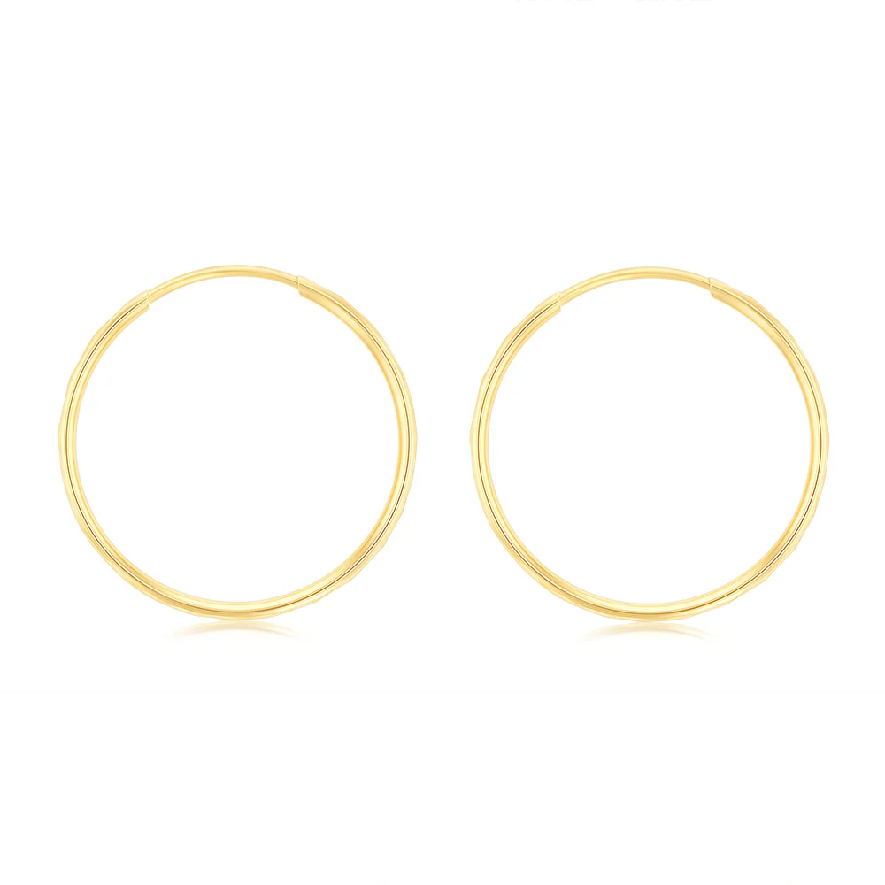 9ct Yellow Gold Double side Diamond Cut 20mm Sleeper Earrings