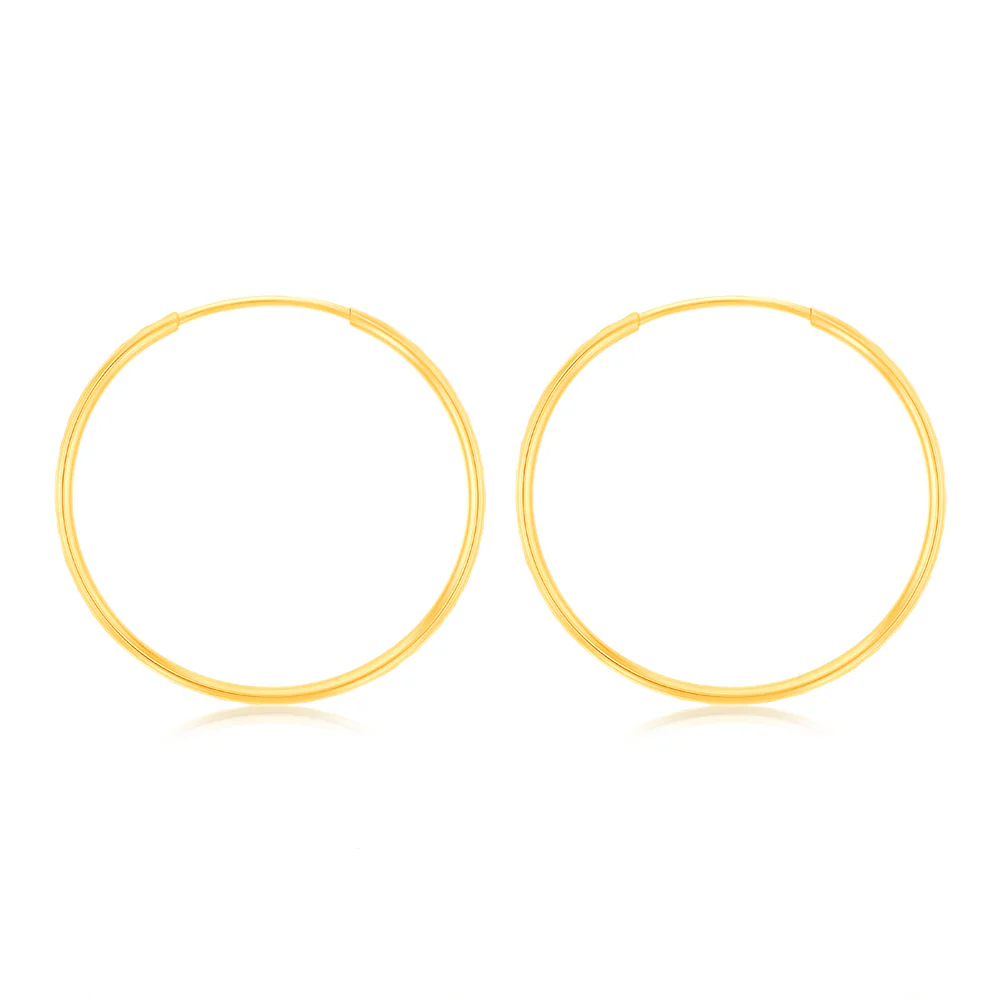 9ct Yellow Gold Double Side Diamond Cut 27mm Sleeper Earrings