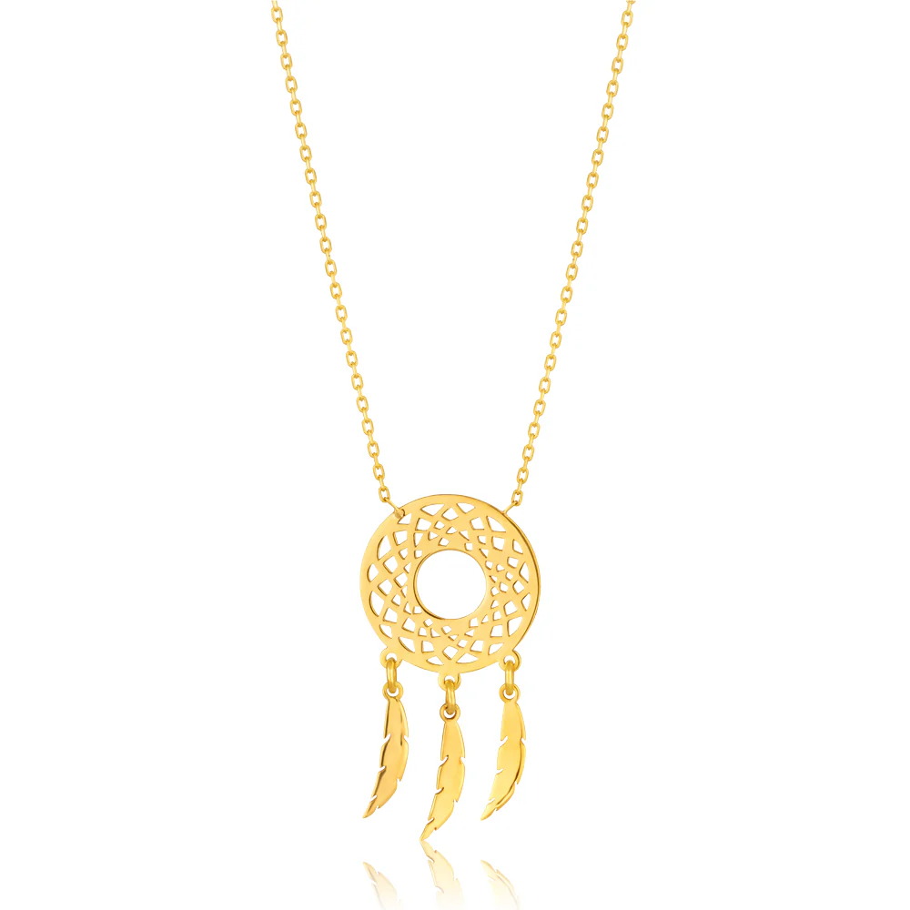 9ct Yellow Gold Dreamcatcher & Feather Pendant With 45cm chain - Image 2